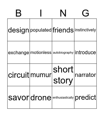 Unit 4 Bingo Card