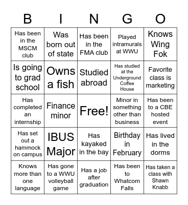 CBE Grad BINGO Card