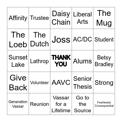 CELEBRATE VASSAR REUNION '23 Bingo Card