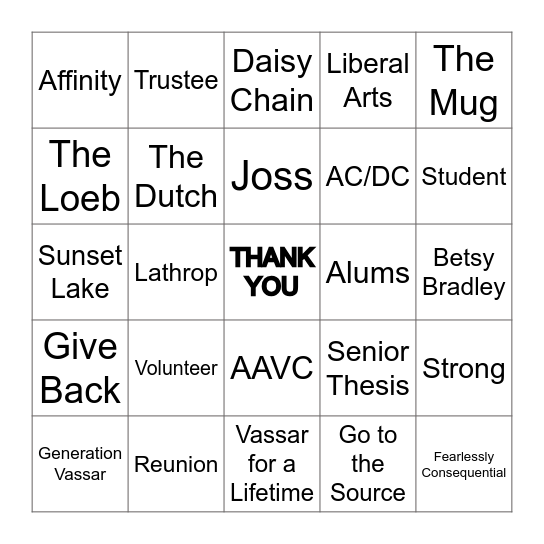 CELEBRATE VASSAR REUNION '23 Bingo Card