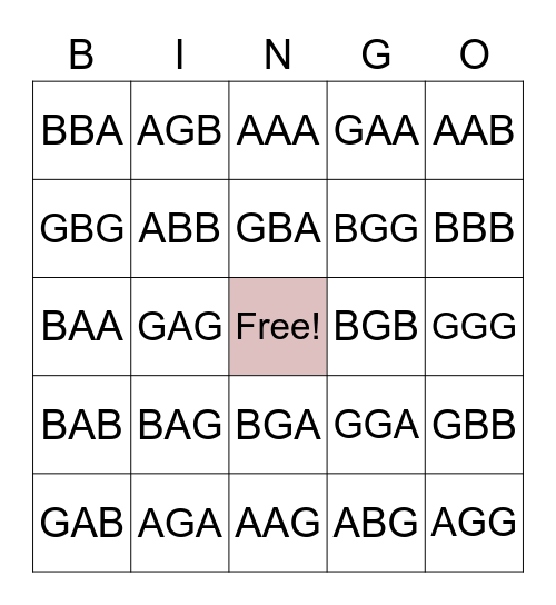 BAG Bingo 2nd gr Bingo Card