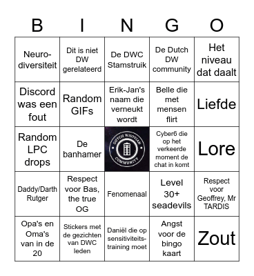 Dutch Whovian Community Discord Bingo Card