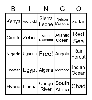 Motherland Bingo Card