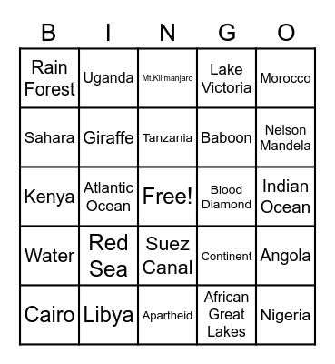 Motherland Bingo Card