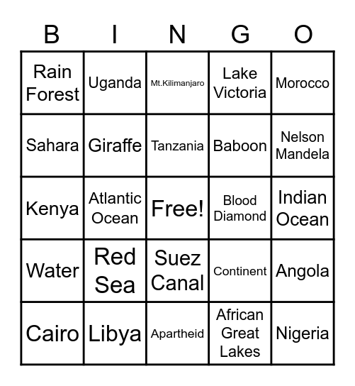 Motherland Bingo Card