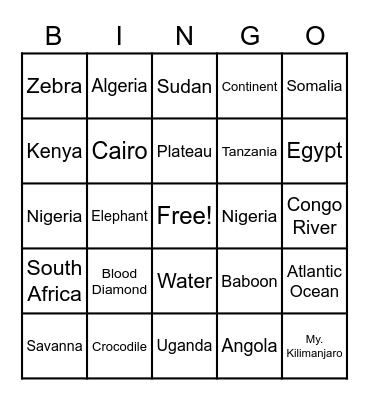 Motherland Bingo Card