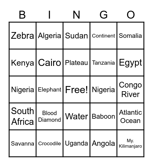 Motherland Bingo Card