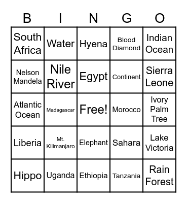 Motherland Bingo Card