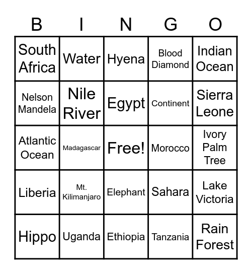 Motherland Bingo Card