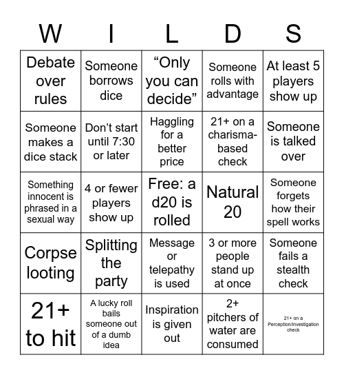 D&D Bingo May 26 Bingo Card