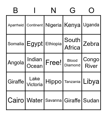 Motherland Bingo Card