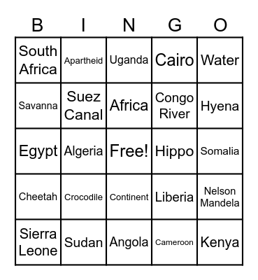 Motherland Bingo Card