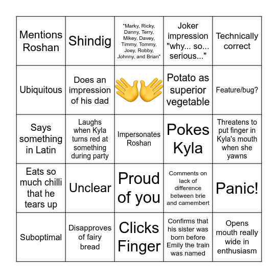 Thomas-isms Bingo Card