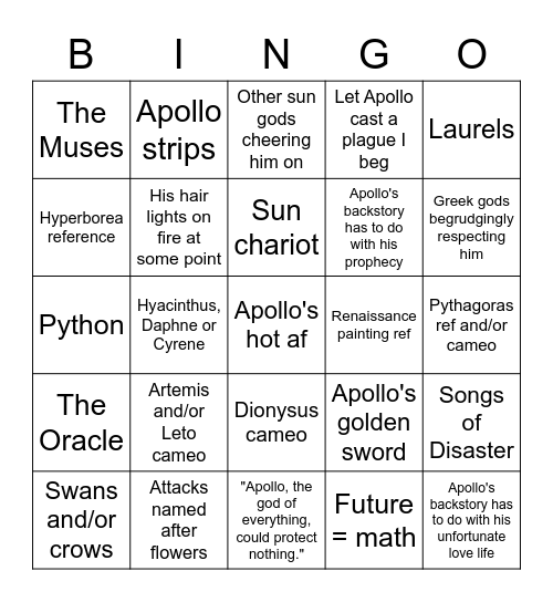 Apollo in RoR Bingo Card