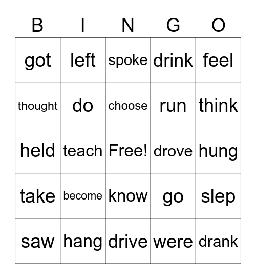 IRREGULAR VERBS Bingo Card