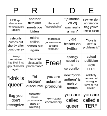 Pride 2023 Bingo Card