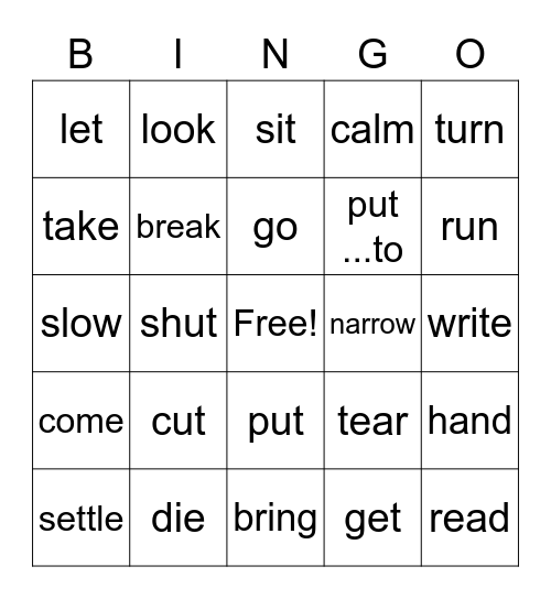 down Bingo Card