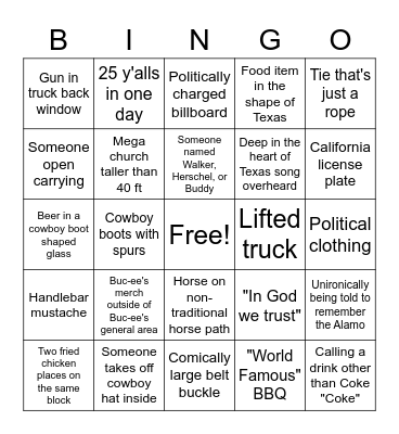 Texas Bingo Card