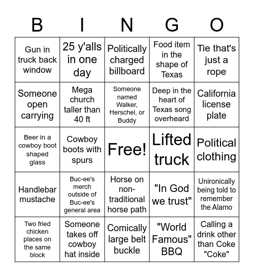 Texas Bingo Card