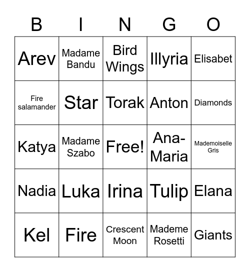 Troubled Girls of Dragomir Academy Bingo Card