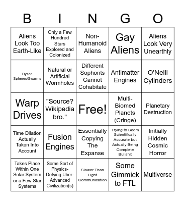 Medium to Hard Sci-Fi Bingo Card