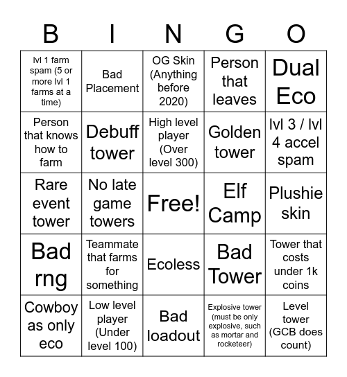 Untitled Bingo Card