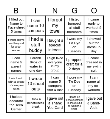 Summer Staff Bingo Card