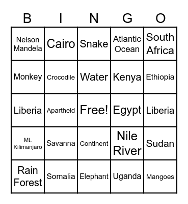 Motherland Bingo Card