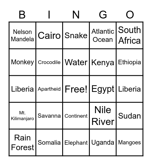 Motherland Bingo Card