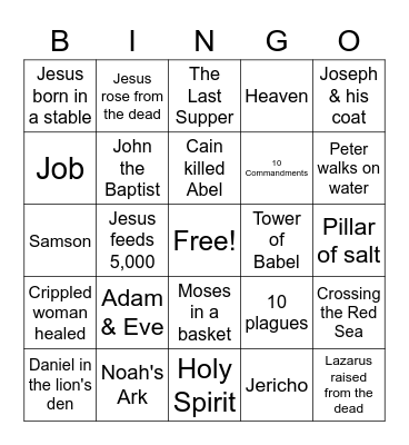 Bible stories Bingo Card