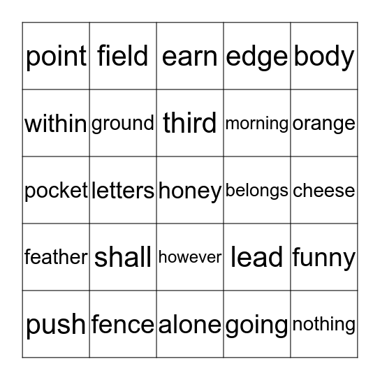 Spelling Lesson 24 Bingo Card