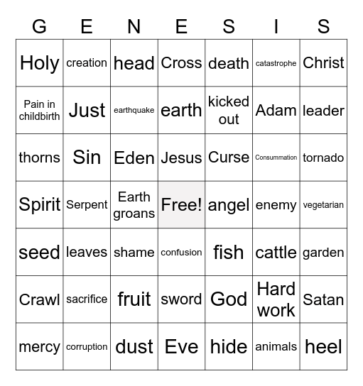 Bible Genesis Bingo Card