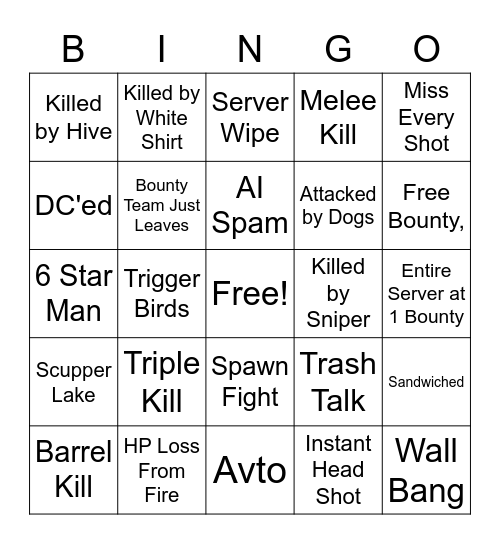 Hunt Showdown Bingo Card