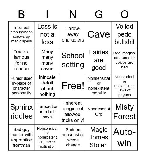 Faery Bullshit Bingo Card