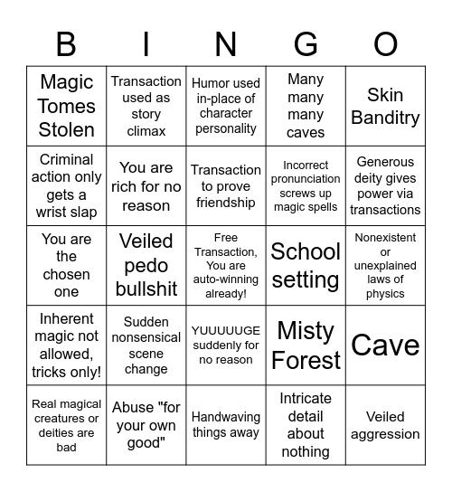 Faery Bullshit Bingo Card