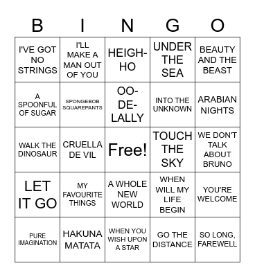 Children's Films Bingo Card