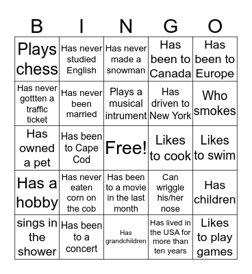 Find someone who.......... Bingo Card