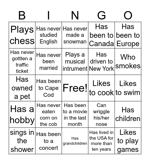 Find someone who.......... Bingo Card