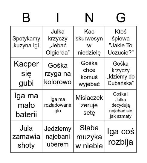 Urodziny Julki Bingo Card