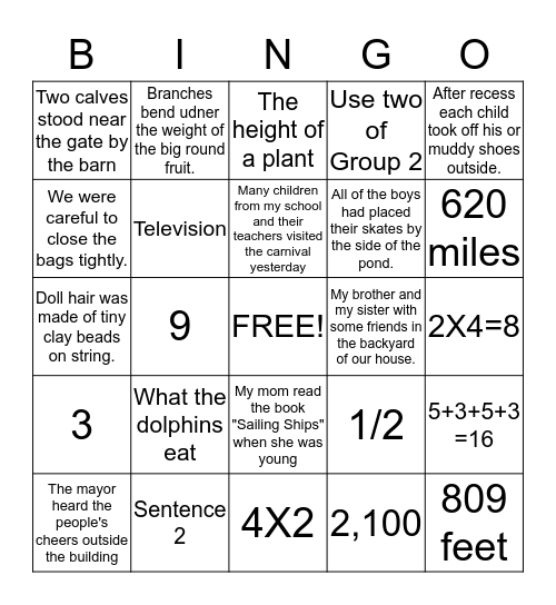 Third Grade Common Assessment Practice Bingo Card