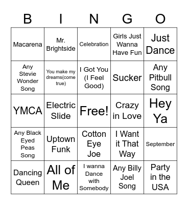 Wedding PLaylist Bingo Card