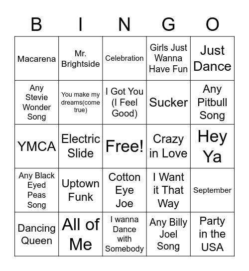 Wedding PLaylist Bingo Card