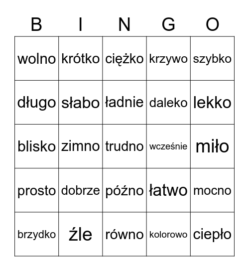 PRZYSŁÓWKI Bingo Card