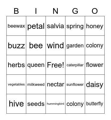 Pollinator Bingo Card