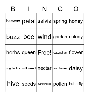Pollinator Bingo Card
