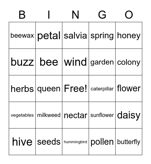 Pollinator Bingo Card