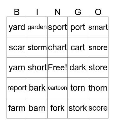 R-Controlled Vowel Bingo Card