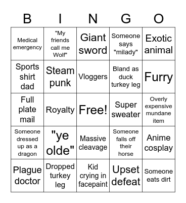 Ren faire Bingo Card