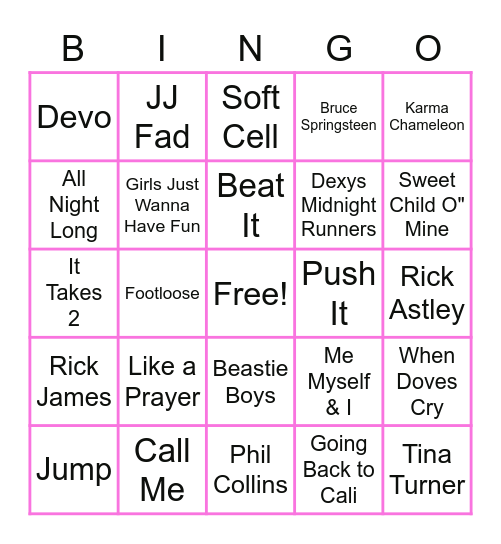 🛼 80s Bingo 🛼 Bingo Card