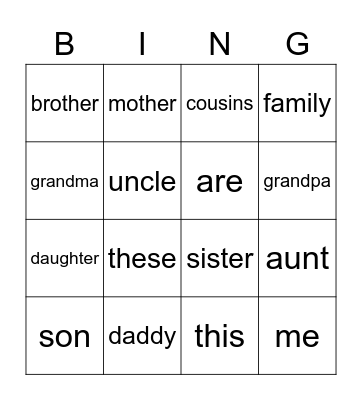 family words Bingo Card
